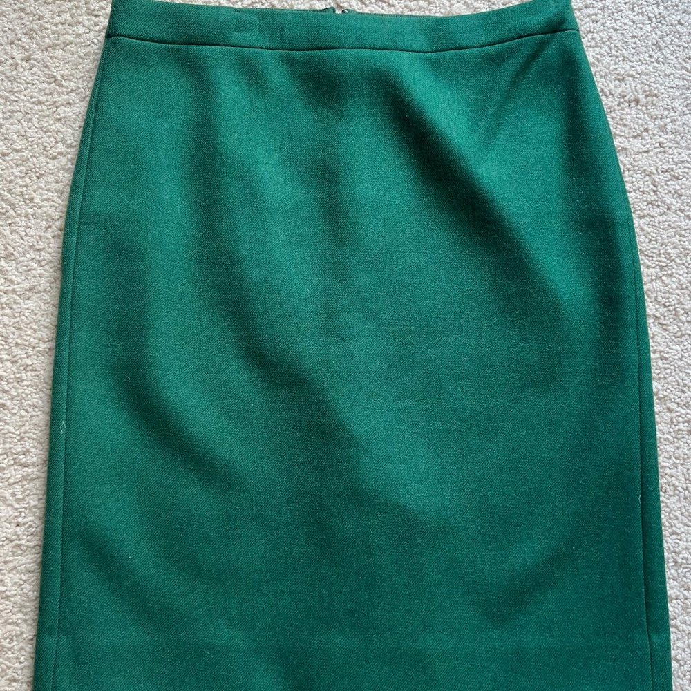 J Crew Women's No. 2 Pencil Skirt in Double Serge Wool, Emerald Green Size 10
